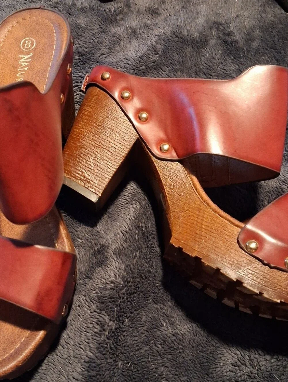 naughty monkey Red Leather-Look Platform Clog Heels